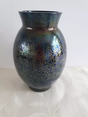 Buy Vase Royal Brierley Glass Cobalt Blue Iridescent Vase Studio Range RB3 • 26.99£