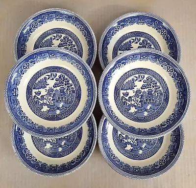 Buy 6 X Old Blue Willow Soup Cereal Bowls Dessert 18cm Staffordshire Myott Farmhouse • 24.99£