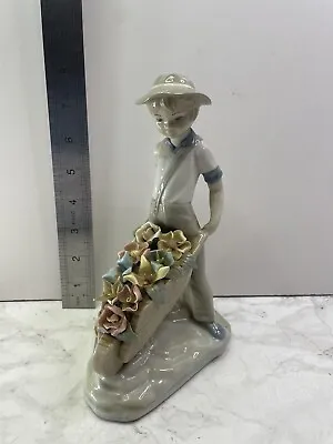 Buy LLADRO Style Gardener Boy With Flowers In Cart Light Colour Figurine Statue • 24.99£