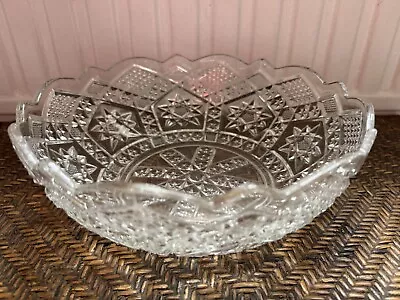 Buy Vintage Large Glass Fruit Bowl With Stars And Diamond Etched Pattern 10” • 20£