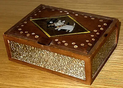 Buy Vintage 1950s Wooden Trinket Box Crackle Glass Effect Sides Scottie Dog Design • 15£