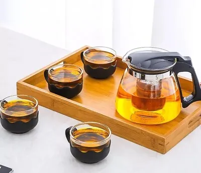 Buy 600ML Glass Teapot & Loose Tea Leaf Infuser Teapot With 4 Glass Cups • 15.99£