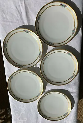 Buy Set 5 Thomas Bavaria Hand Painted 9  Plates Forget Me Nots Flower Gold Trim Pink • 42.63£