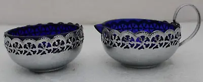 Buy Cobalt Blue Glass Celtic Quality Plate Sugar Bowl & Milk Jug Set • 11.95£