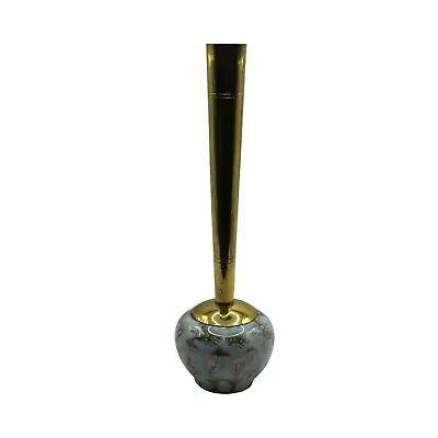 Buy Mid Century Modern Delft Holland Hand Painted Turquoise And Brass Bud Vase • 31.30£