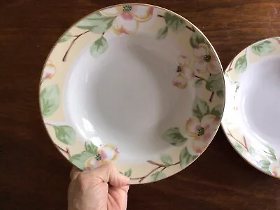 Buy 2 Soup/Bowl 8”Fairfield Fine China Porcelain Dogwood Green Floral Rim Plates VTG • 16.29£