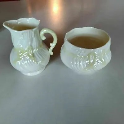 Buy Belleek Ribbon 4th Mark Creamer And Sugar Set Excellent Condition Ivory • 23.74£