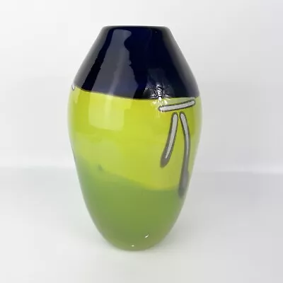 Buy Vintage James R. Wilbat Studio Art Glass 7  Vase 1983 - Green & Black - Signed • 120.44£
