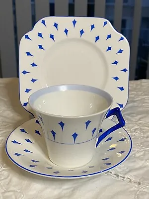 Buy Vintage Art Deco 1930 Bone China Colclough Cup Saucer Plate Blue And White Trio • 9.50£