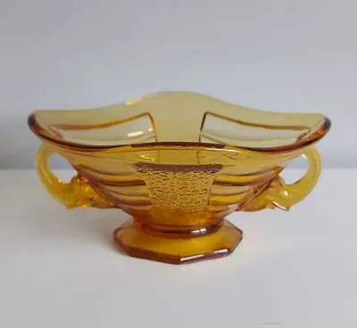 Buy Vintage Sowerby Amber Glass Bowl Pressed Glass Art Deco Elephant Handles  • 12£