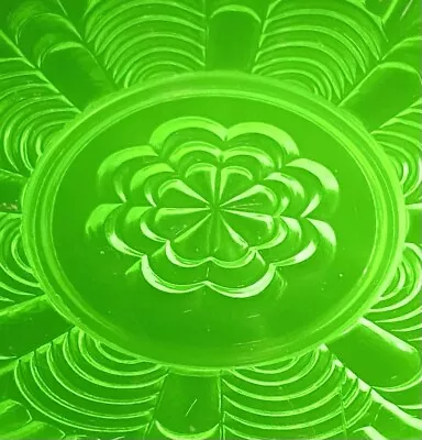 Buy Vintage Floral Bowl Uranium Art Deco Green Glass Trinket  Bon Bon Dish • 19.95£