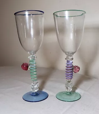 Buy Pair Of Hand Blown Harry Stuart RPM Studio Art Glass Goblet Chalice Wine Glass • 272.79£