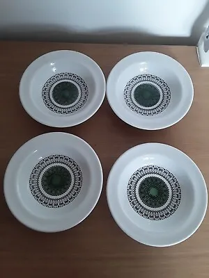 Buy 4 Vintage Biltons Ironstone Green Black Geometric Hand Painted Desert Bowl Dish • 4£