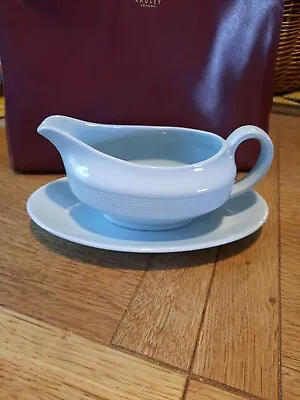 Buy Vintage Woods Ware 'Iris' Blue Gravy Boat And Saucer . No Chips Or Glazing Marks • 15£