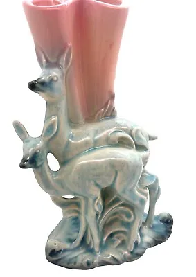 Buy Vintage Hull American Art Pottery Blue Deer & Flower Figural Vase.   • 126.96£