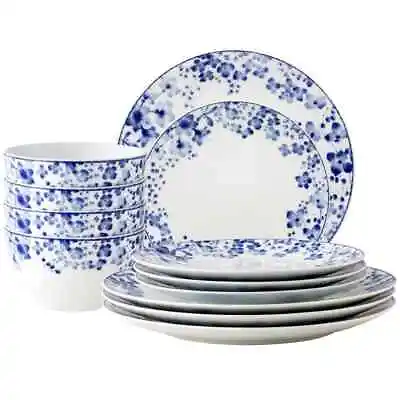 Buy Noritake Tableware + Bar Service For 4 12 Piece Blue Porcelain Dinnerware Set • 126.97£