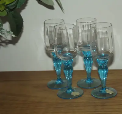 Buy Vintage Bohemia Port/Sherry 14cm Glasses-Set Of 4 Blue Stem • 9.95£