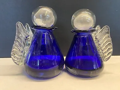 Buy 5 Mexican Decorative Blue Glass Bottles With Angel Wings And Hand Blown Stopper • 20£