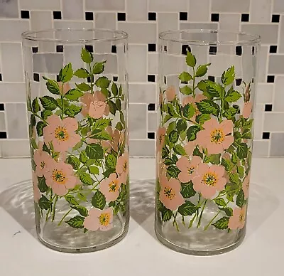 Buy Vintage Hallmark Pink Floral Painted Glass Candle Holders, Set Of 2 - 1980's • 24.61£