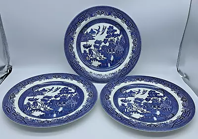 Buy Vintage Blue WILLOW Dinner Plates Churchill Made In England 1980s English China • 27.86£