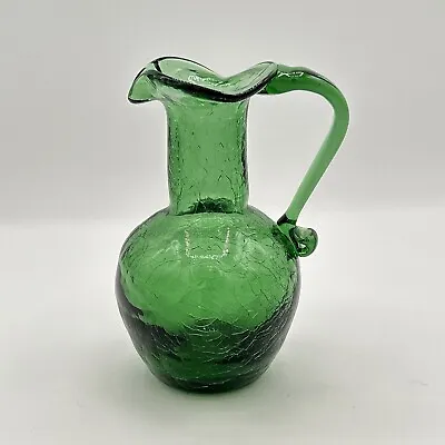 Buy Emerald Green Hand Blown Crackle Glass Small Pitcher Decanter Cruet • 11.58£