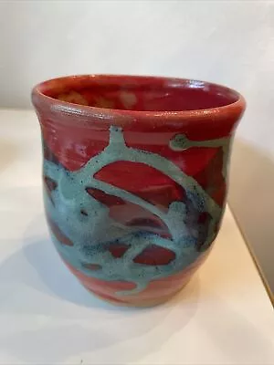 Buy Studio Art Pottery Glazed Coffee Tea Cup Mug Orange Swirl Design Signed • 25.57£