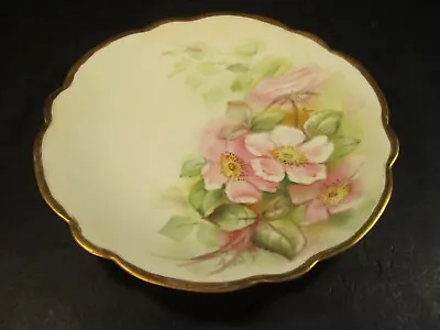 Buy VTG T&V Limoges Artist A.B.T. Marked Pink Flowers Decorated Porcelain Plate • 19.21£