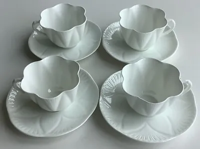 Buy Vintage Shelley Dainty White Cups And Saucers X Four - Green Backstamp - VGC • 17£
