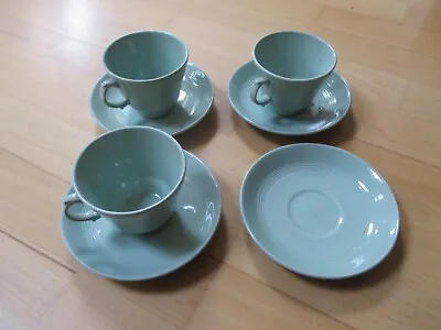 Buy Vintage Wood’s Ware Beryl 3 Tea Cups & 4 Saucers Utility Ware Good Condition • 25.99£