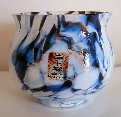 Buy Vintage Skruf Swedish Glass, Hand Crafted Blue & White Bowl, Original Label • 17.50£