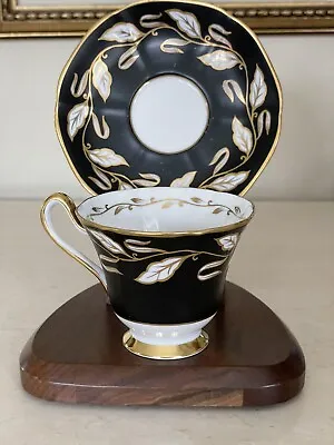 Buy TUSCAN Tea Cup And Saucer Black & Gold Teacup Foliage Pattern • 27.80£