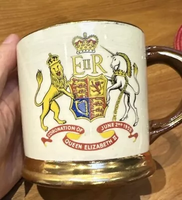 Buy Big 1953 Queen Elizabeth QE Coronation Commerative  Pottery Tankard Mug England • 8.99£