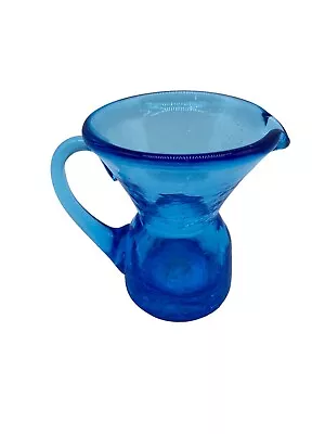 Buy Vintage Blue Cobalt Crackle Glass Small Pitcher Vase • 15.12£