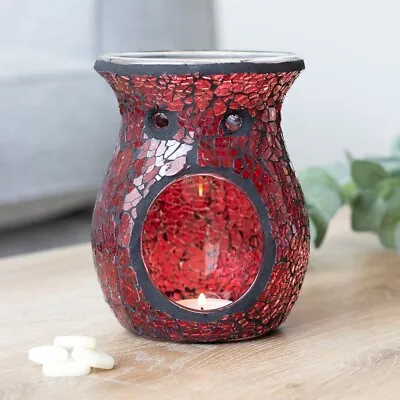 Buy Oil Burner/Wax Melter Small Red Crackle Effect Glass Mosaic Diffuser • 14.97£