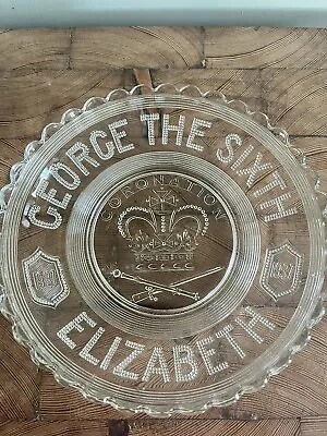 Buy Vintage 1937 GEORGE THE SIXTH Coronation Glass PLATE • 14£