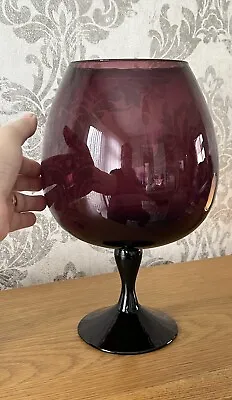 Buy Vntg Purple Amethyst Oversized Italian Art Glass Brandy Snifter Goblet 31cm Tall • 20£