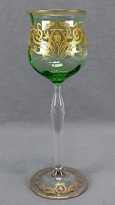 Buy Bohemian Josephinenhutte Raised Gold Art Nouveau Floral Green Hock Wine Glass • 199.80£