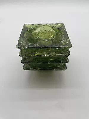 Buy Vintage Rare Crackle Glass Ashtrays (4) Green Rough Texture Bottom READ DESC • 17.97£
