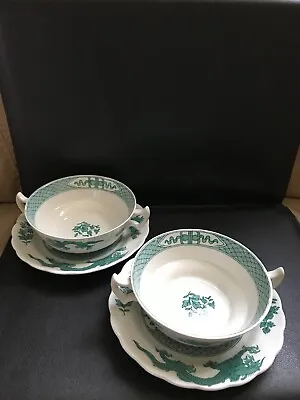 Buy 2 Vintage Porcelain Booths Turquoise Dragon Soup Bowls & 2 Matching Saucers. • 12.99£