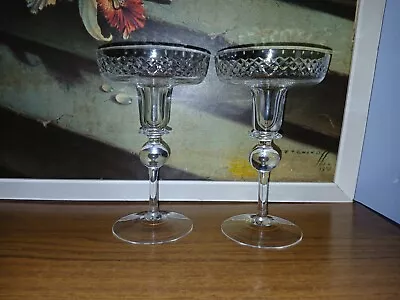 Buy Vintage Pair Of Etched Glass Stemmed Dinner Candle Holders 15cm Tall VGC • 15£