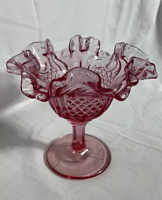 Buy Fenton Glass Art Vintage Pink Pineapple Ruffled Edge Pedestal Bowl Compote • 33.56£