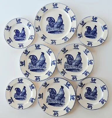 Buy Moorland Staffordshire Pottery Blue & Cream Ceramic Cockerel Rooster Plates X 8 • 79.99£