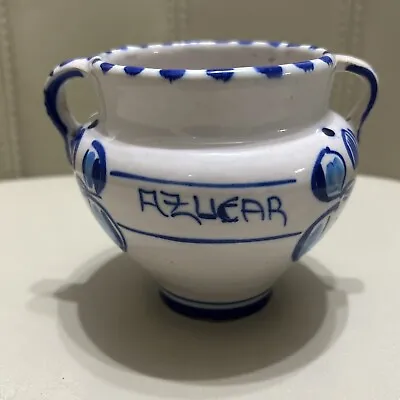 Buy Vintage Hand Made Painted Spanish Pottery AZUCAR Twin Handled Sugar Bowl Jar • 9.99£