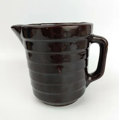 Buy Antique 1930s AMERICANA Primitive Ringed Brown Glaze Stoneware Pottery Pitcher  • 16.58£