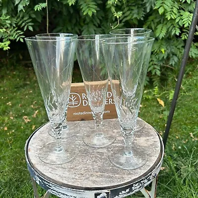 Buy Vintage Crystal Glassware Set Of 5 Glasses Clear Tall Skinny Goblets Drink Bar • 24£