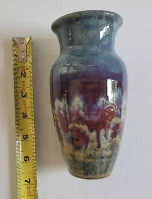 Buy Vintage Glazed Stoneware Pottery Flambe Drip Glaze Vase 6  Aqua Blue • 28.45£
