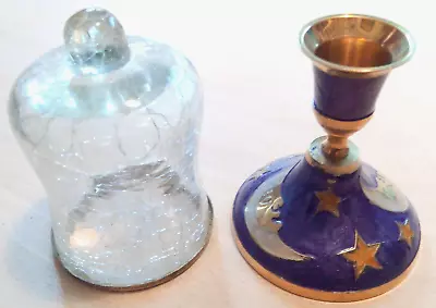 Buy Moons And Stars Metal Candle Holder With Crackled Glass Snuffer 4 Inch Tall • 9.50£