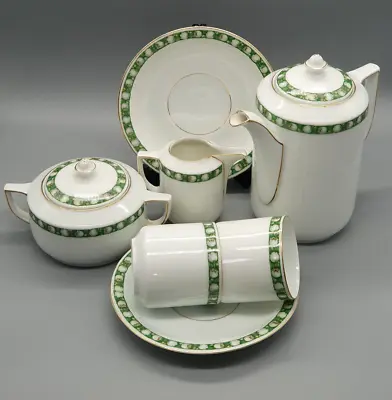 Buy THOMAS Pottery BAVARIA Tea Set Pattern 2739 Green Floral Band And Gilt • 24£