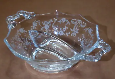 Buy Vintage Elegant Etched Clear Glass Divided Bowl Scalloped Rim W/ Handles 5.75  • 11.09£