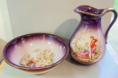 Buy Vintage | Old Court Ware | Basin And Jug |  Made In England | Purple | Romantic • 30£